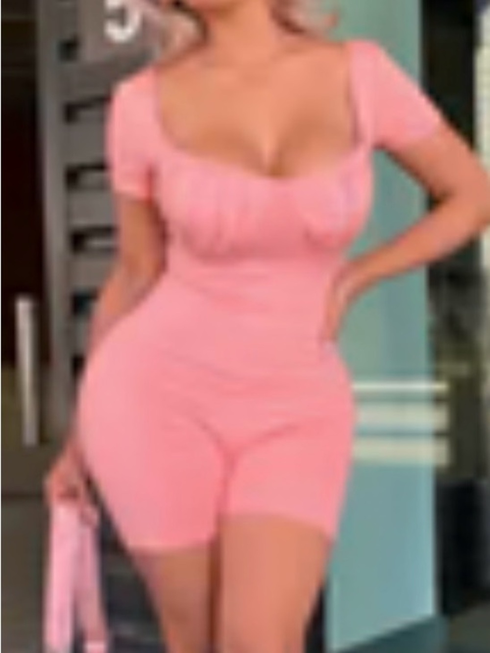 Fashion Nova Pink Short Sleeve Sweetheart Romper